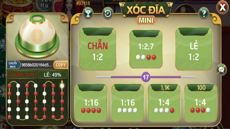 Giao diện game xóc đĩa MD5 tại Xocdia88